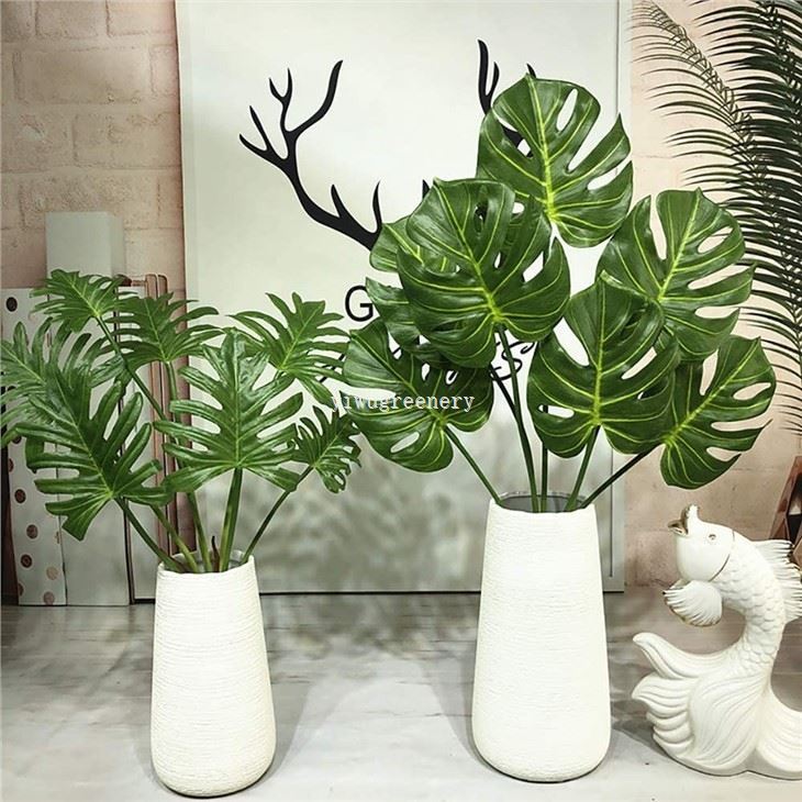 faux green monstera plant leaf stem